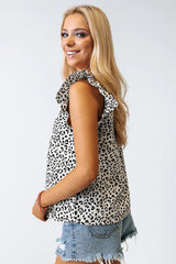 Ruffle Shoulder Embellished V-neck Sleeveless Top