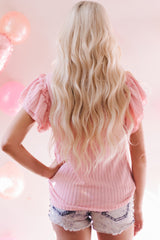 Ruffled Rib Knitted Short Sleeve T Shirt