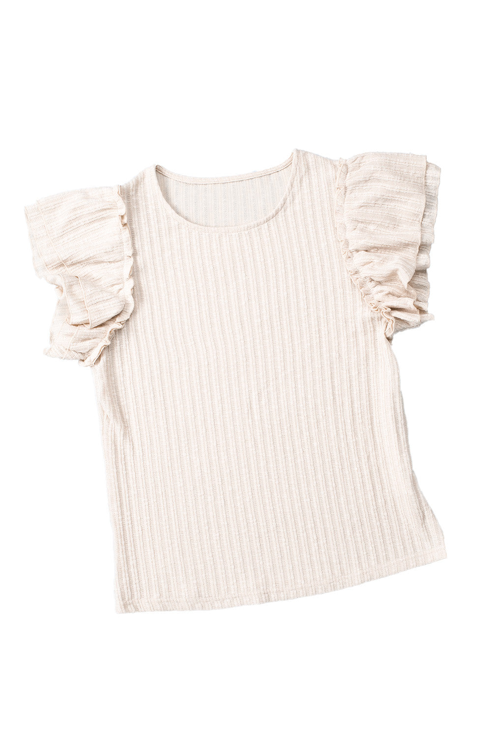 Ruffled Rib Knitted Short Sleeve T Shirt