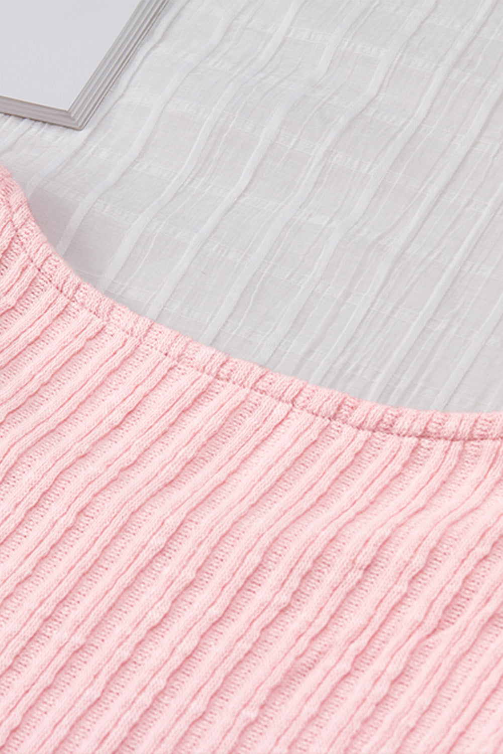 Ruffled Rib Knitted Short Sleeve T Shirt