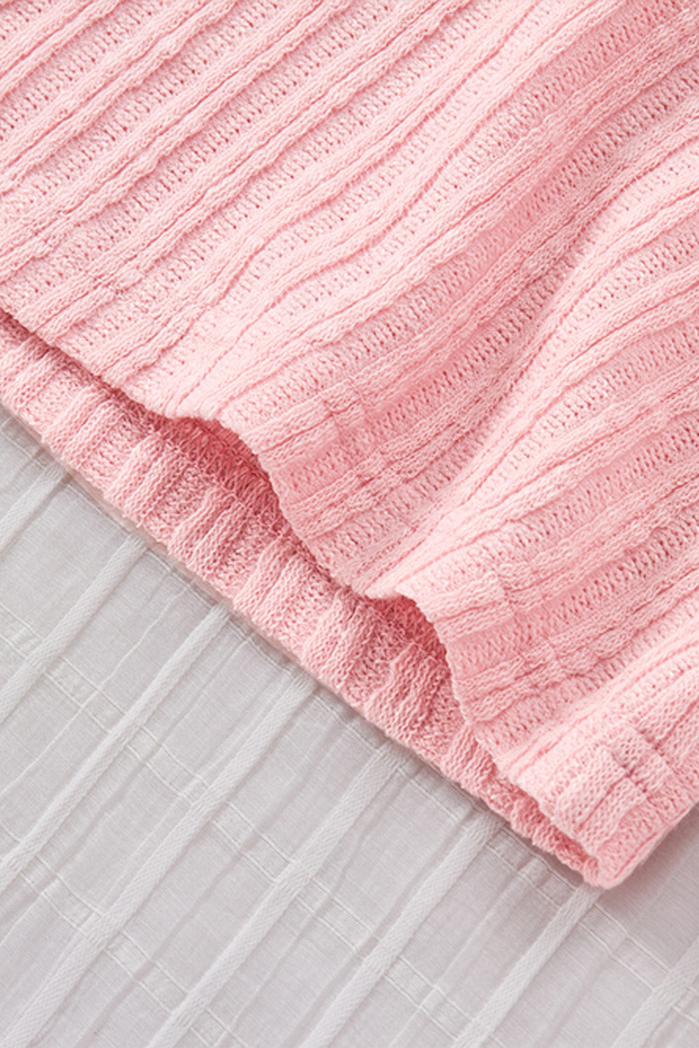 Ruffled Rib Knitted Short Sleeve T Shirt