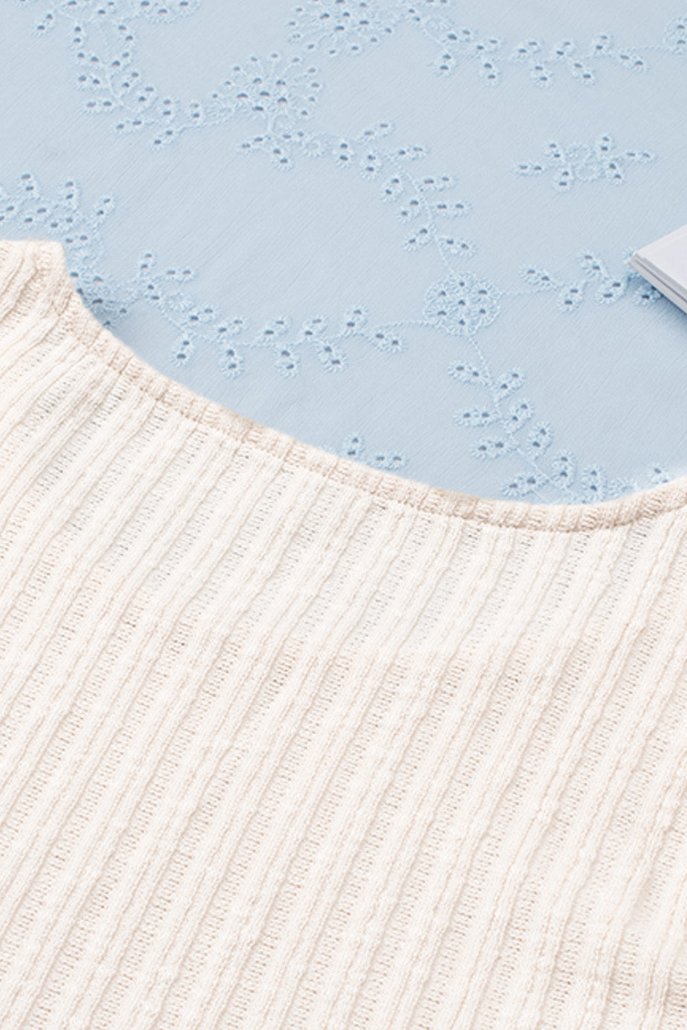 Ruffled Rib Knitted Short Sleeve T Shirt