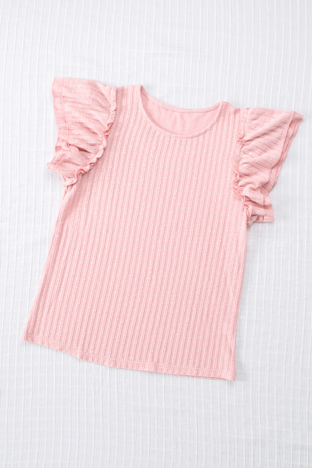 Ruffled Rib Knitted Short Sleeve T Shirt