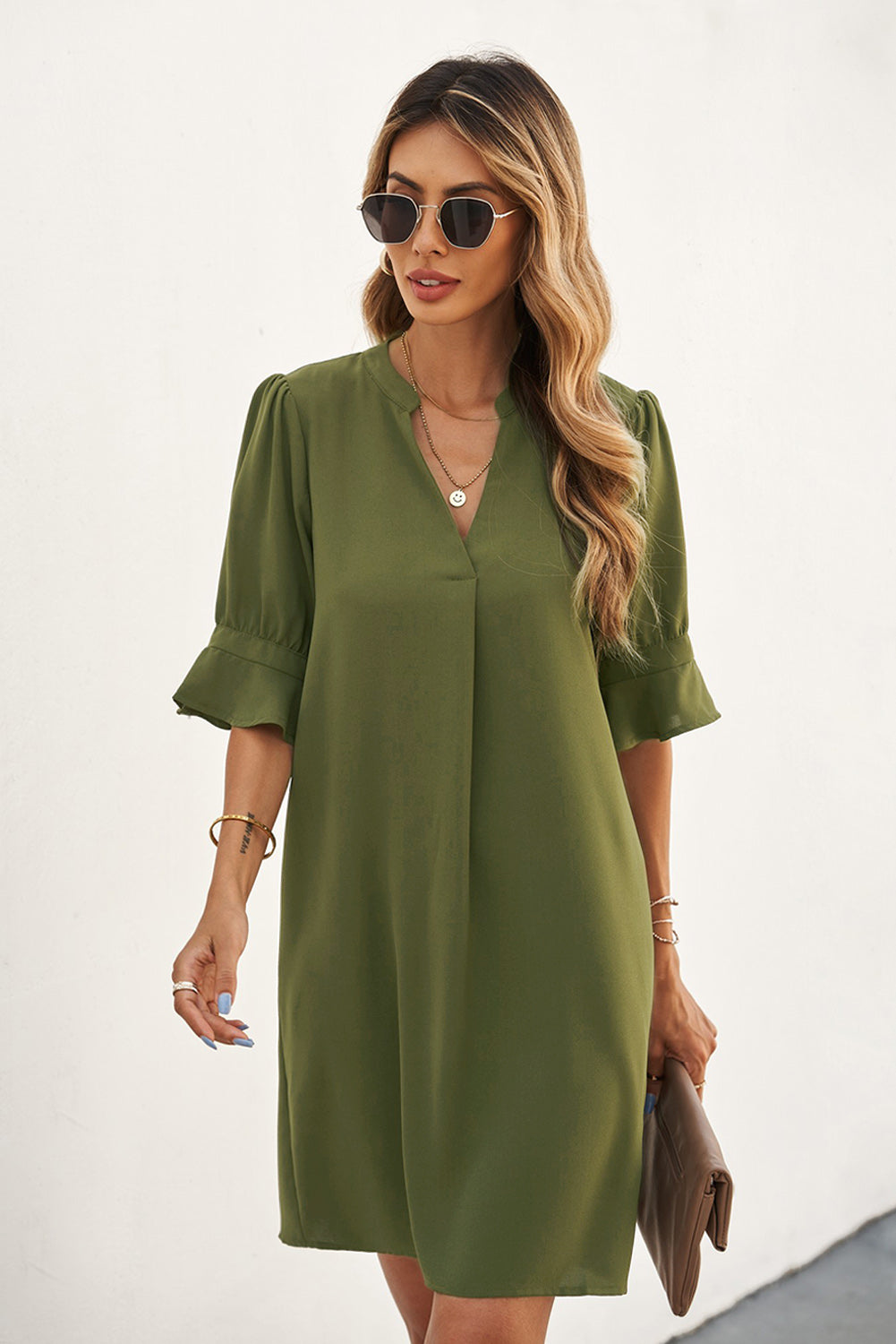 Ruffled Sleeve Shift Dress