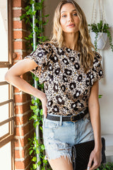 Ruffled Sleeveless O Neck Leopard Blouse