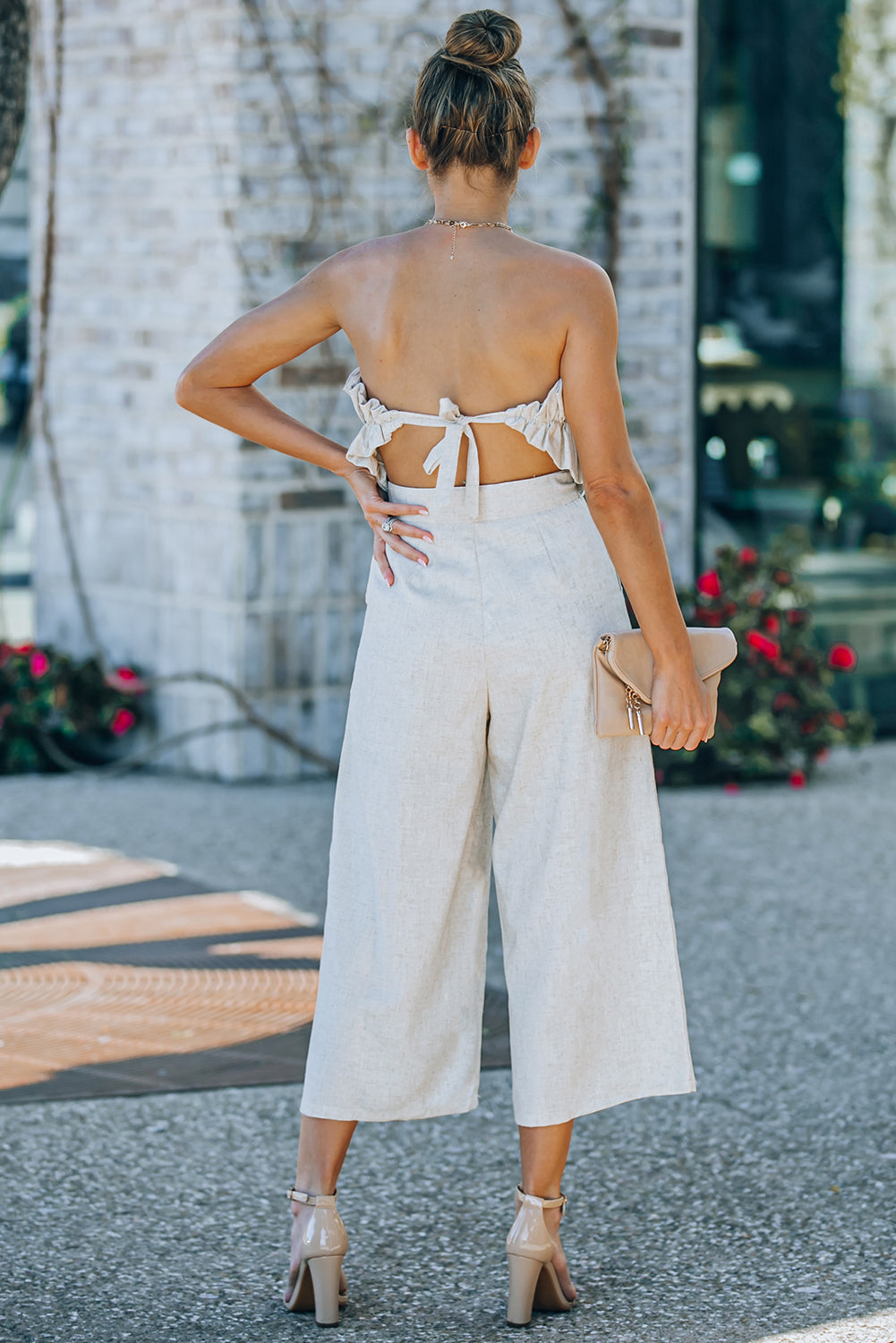 Ruffled Strapless Wide Leg Jumpsuit