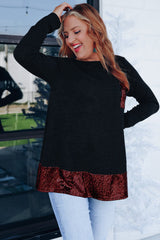 Sequin Patch Pocket Ruffle Hem Top