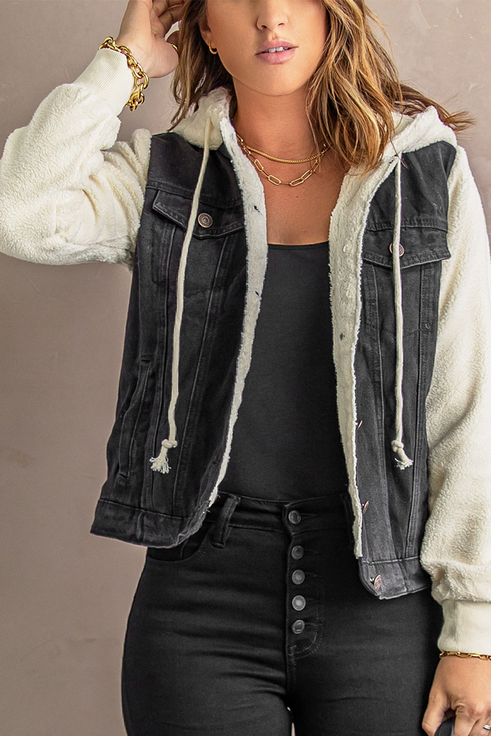 Sherpa Denim Splicing Buttoned Jacket