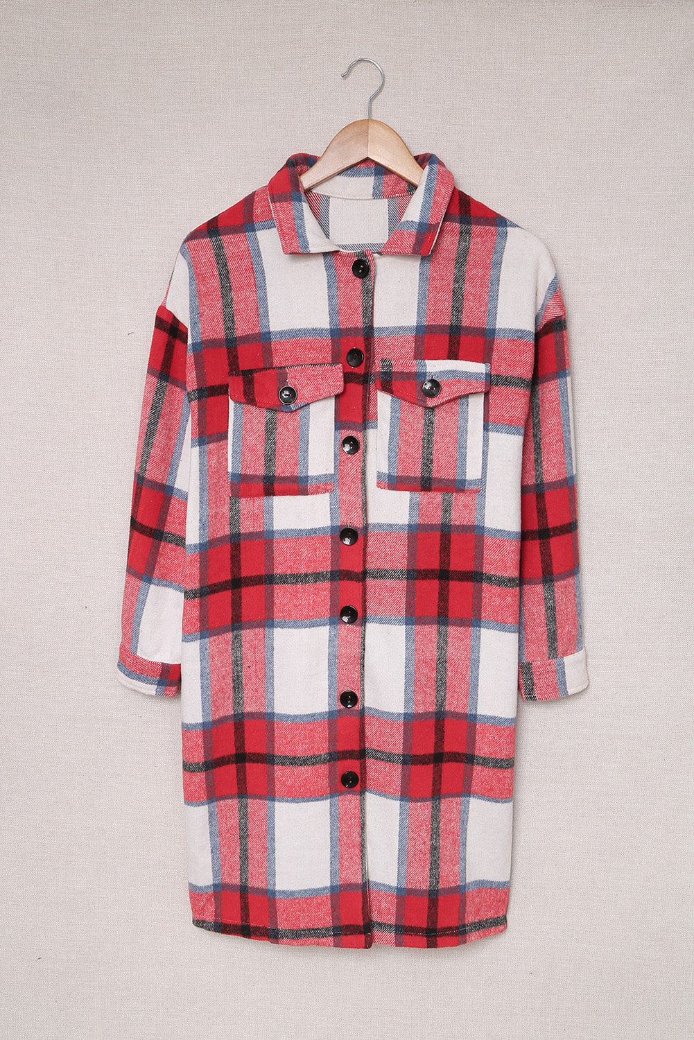 Shirt Collar Button Closure Plaid Coat