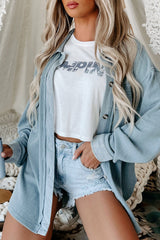 Sky Blue Waffle Knit Pocketed Button-Up Shacket