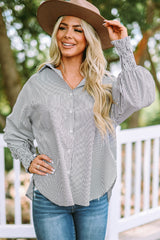 Smocked Cuffed Striped Boyfriend Shirt With Pocket