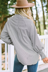 Smocked Cuffed Striped Boyfriend Shirt With Pocket