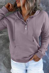 Snap Button Pullover Hoodie With Pocket