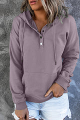 Snap Button Pullover Hoodie With Pocket