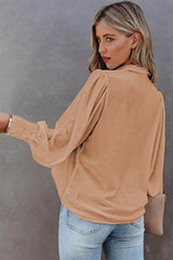 Solid Button-Up Loose Long Sleeve Shirt
