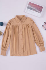 Solid Button-Up Loose Long Sleeve Shirt