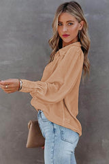 Solid Button-Up Loose Long Sleeve Shirt