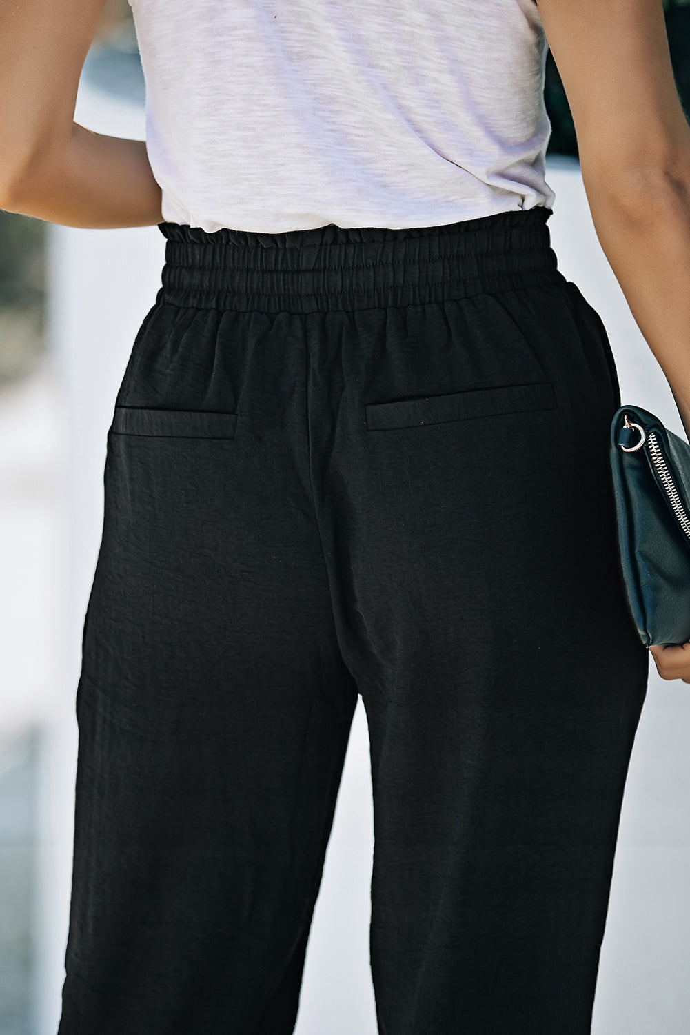 Solid Color Drawstring Smocked Waist Joggers