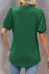 Solid Color Pleated Puff Short Sleeve Top