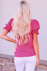 Solid Color Smocked Puff Sleeve Blouse