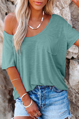 Solid Pocket Front Scoop Neck Short Sleeve T-Shirt
