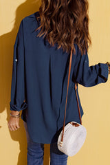 Solid Pocket Long Sleeve Button-Up Shirt