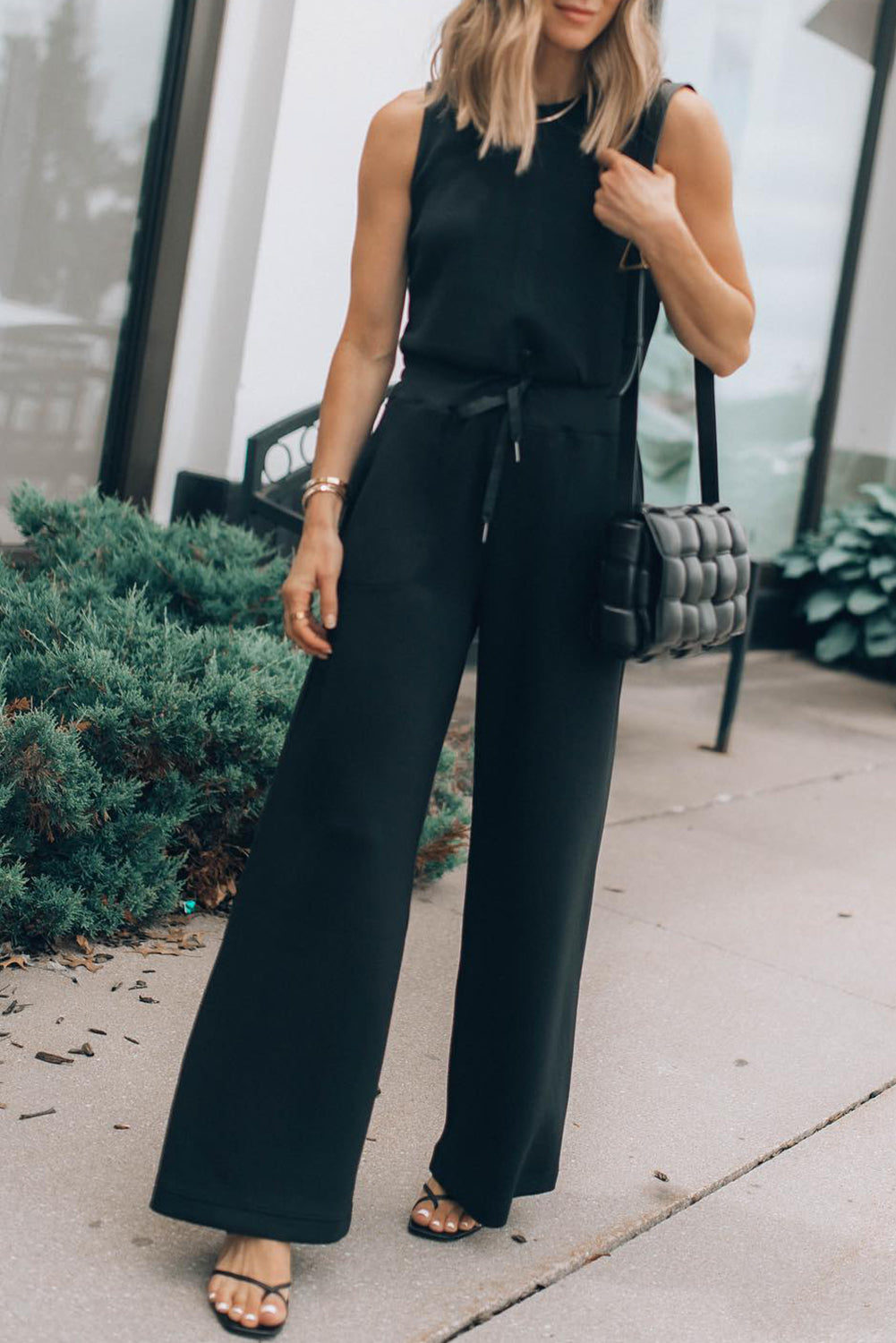 Solid Sleeveless Wide Leg Jumpsuit