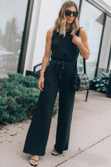 Solid Sleeveless Wide Leg Jumpsuit