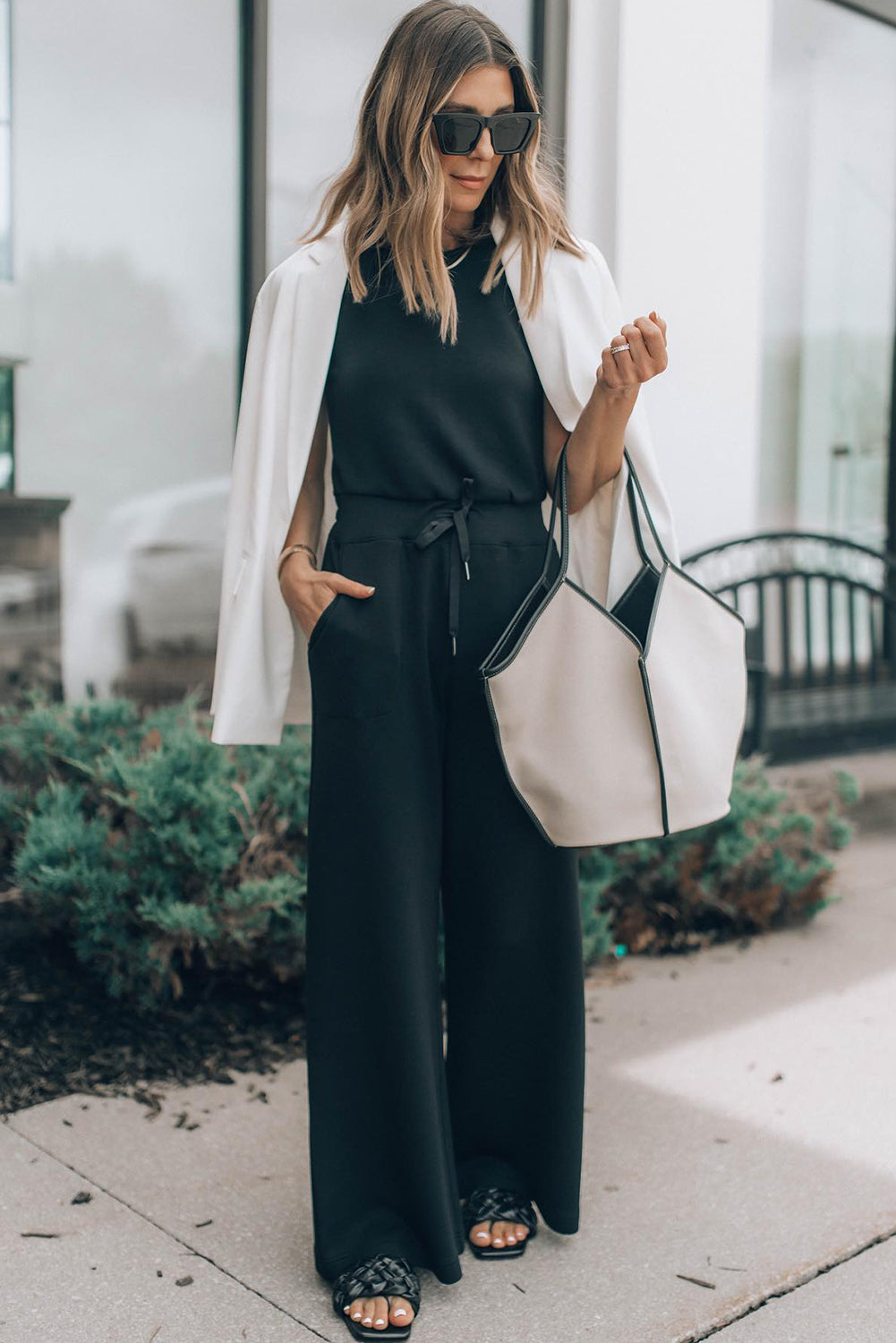 Solid Sleeveless Wide Leg Jumpsuit