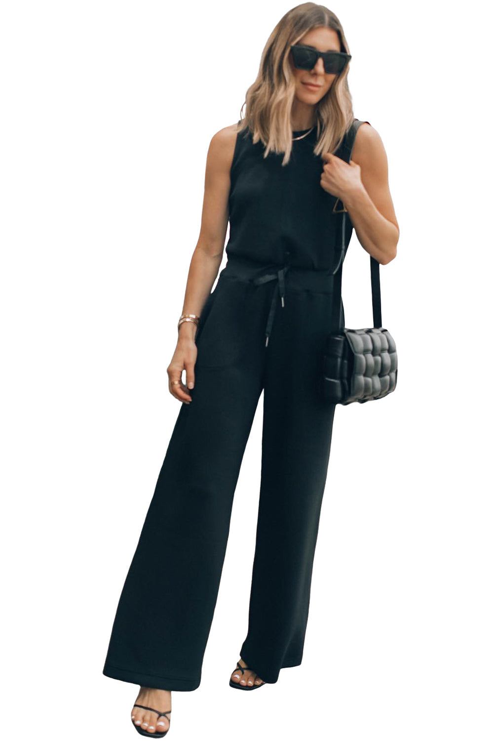 Solid Sleeveless Wide Leg Jumpsuit