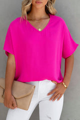 Solid V Neck Short Sleeve Blouse