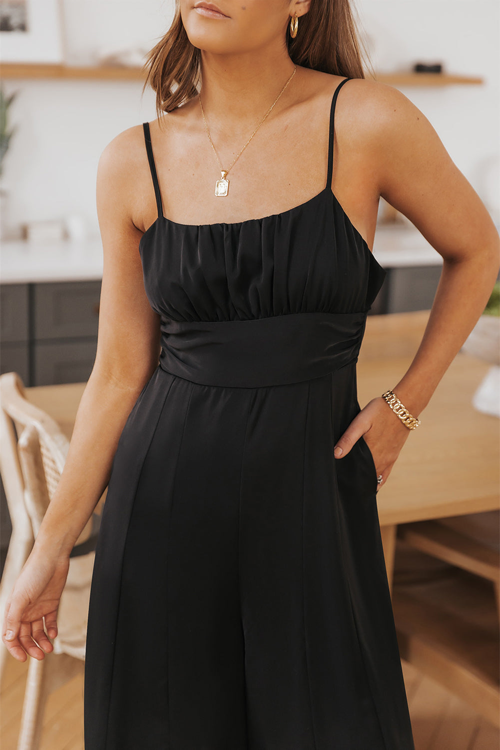 Spaghetti Straps Backless Knot Wide-Leg Jumpsuit