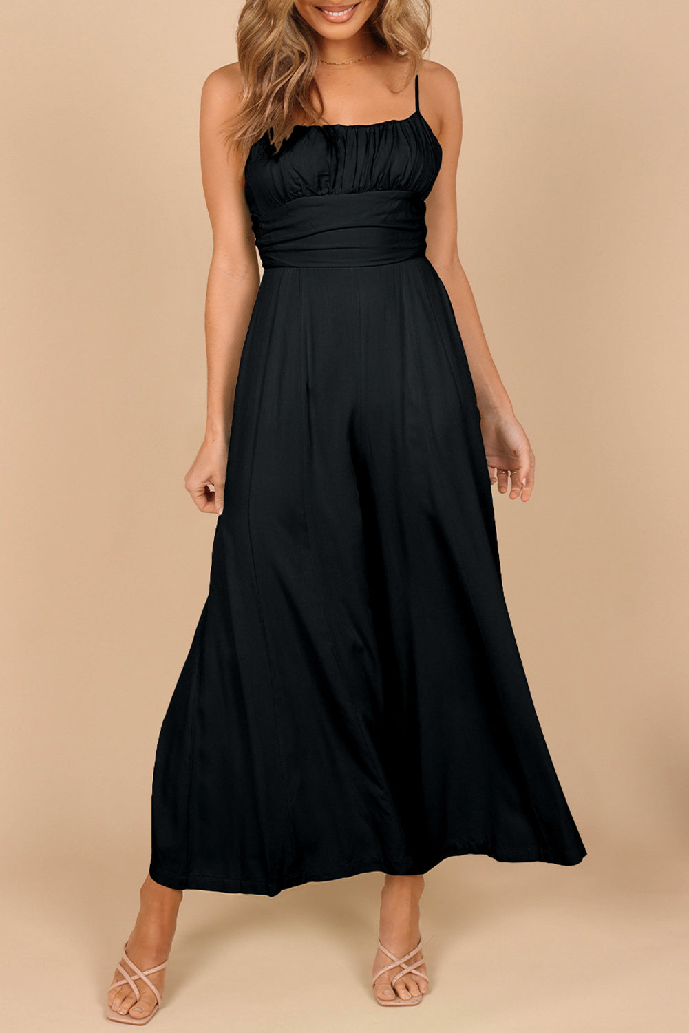 Spaghetti Straps Backless Knot Wide-Leg Jumpsuit