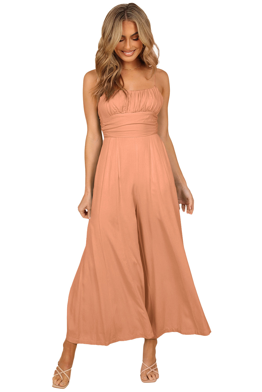 Spaghetti Straps Backless Knot Wide-Leg Jumpsuit