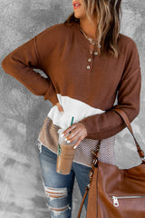 Splicing Buttoned Knitted Long Sleeve Sweater