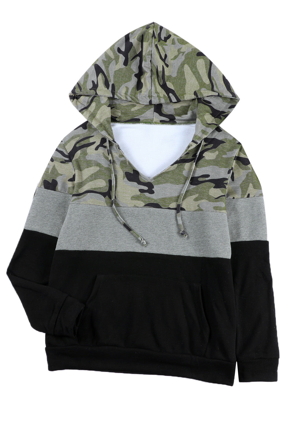 Splicing Kangaroo Pocket Drawstring Hoodie