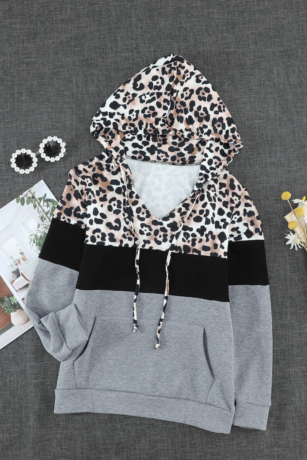 Splicing Kangaroo Pocket Drawstring Hoodie