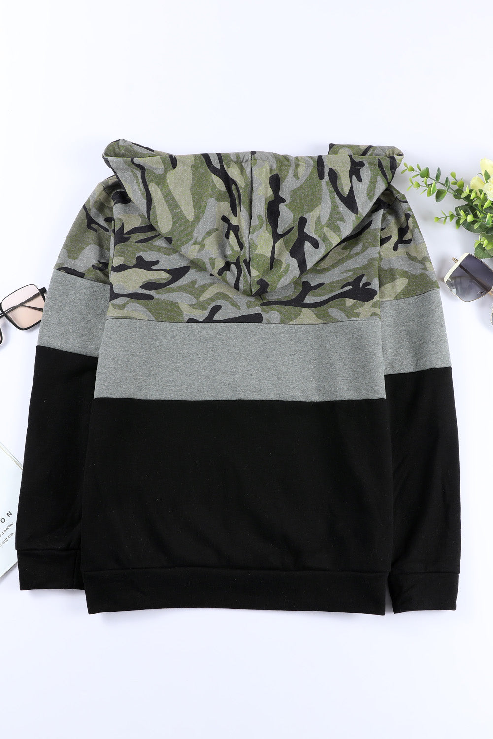 Splicing Kangaroo Pocket Drawstring Hoodie