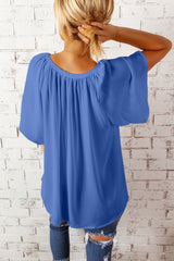Split Neck Pleated Loose Blouse