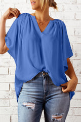 Split Neck Pleated Loose Blouse