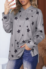 Star Print Hoodie With Side Slits