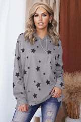 Star Print Hoodie With Side Slits