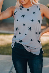Star Print Knit Tank With Slits