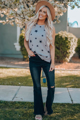 Star Print Knit Tank With Slits