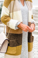 Stripe Colorblock Open Front Pocketed Cardigan