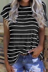 Stripe Printed Open Back Short Sleeve T Shirt