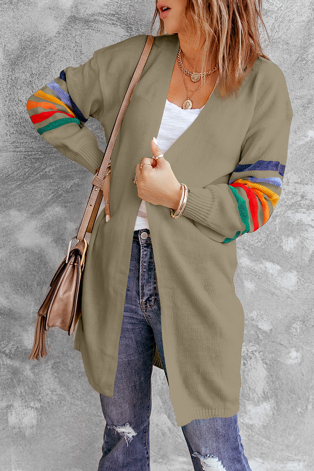 Striped Balloon Sleeve Cardigan