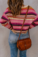 Striped Colorblock Drop Shoulder Knit Sweater