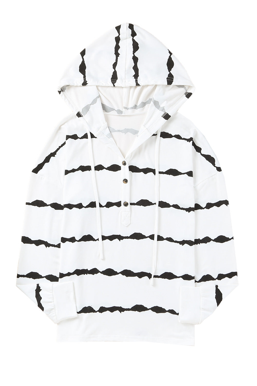 Striped Drawstring Button Long Sleeve Hoodie