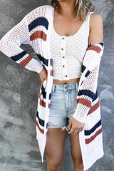 Striped Fishnet Knitted Cardigan